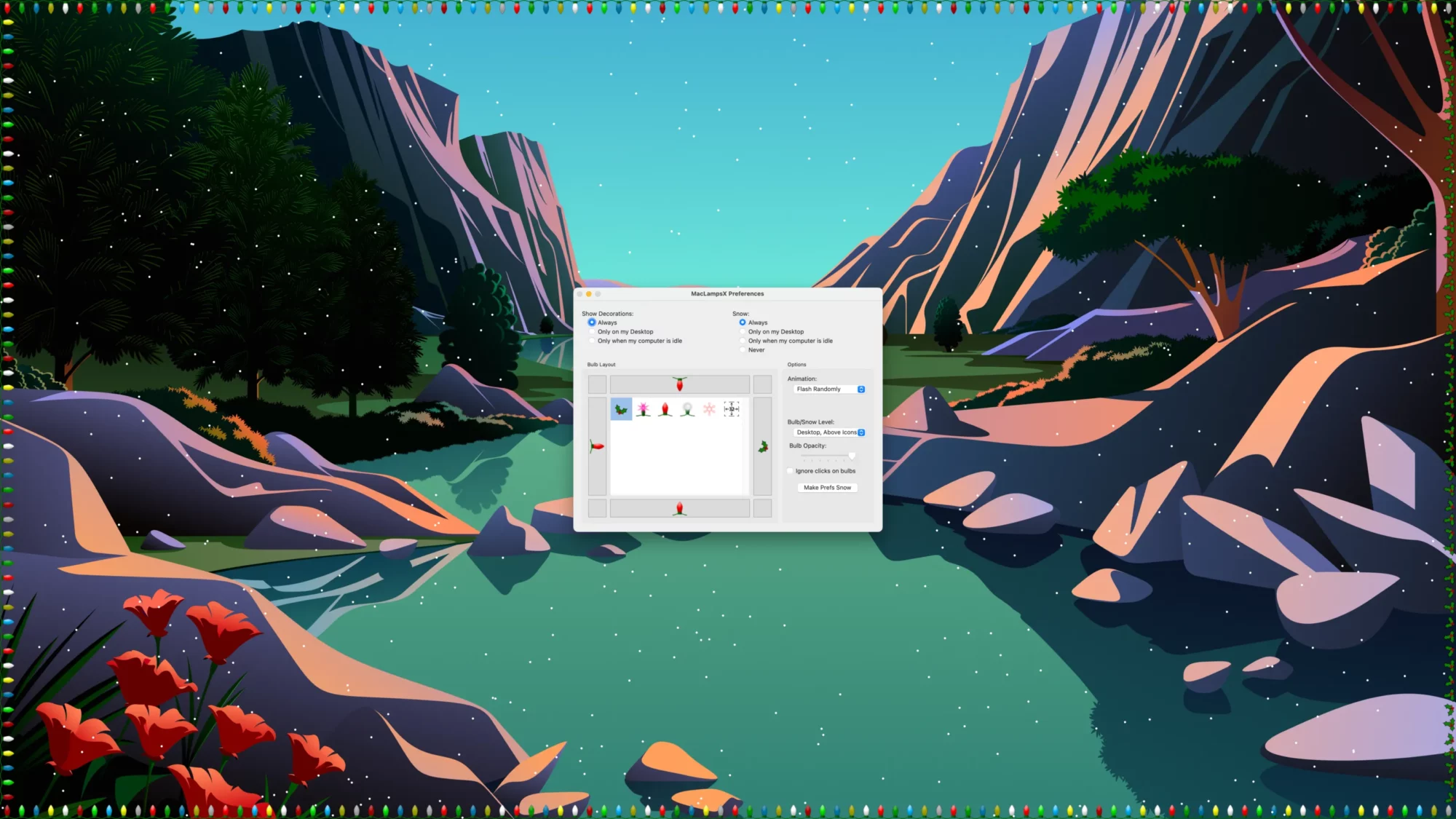 MacLampsX showing some lights around a macOS 13 desktop